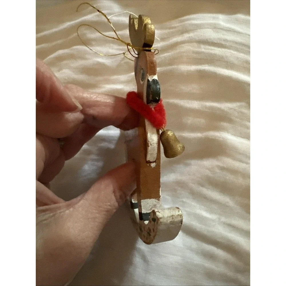 Vintage Kurt Adler Santa's Reindeer Dasher & SkierChristmas Ornament Wooden 1977